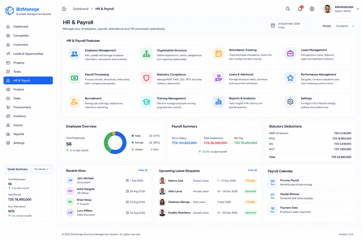 Aim Legacy Group HR and Payroll dashboard
